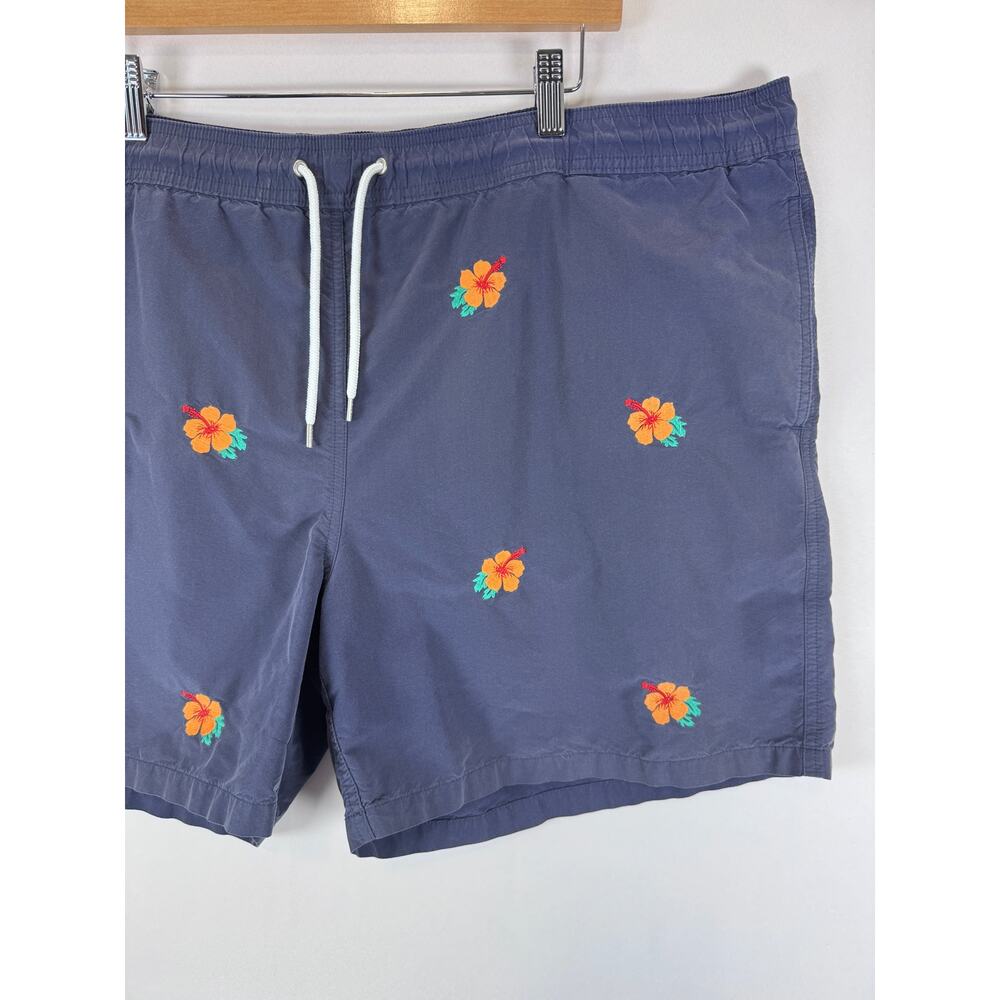 Brooks Brothers Mens XL Swim Trunks Navy Hibiscus Embroidered Mesh Lined - Picture 2 of 10